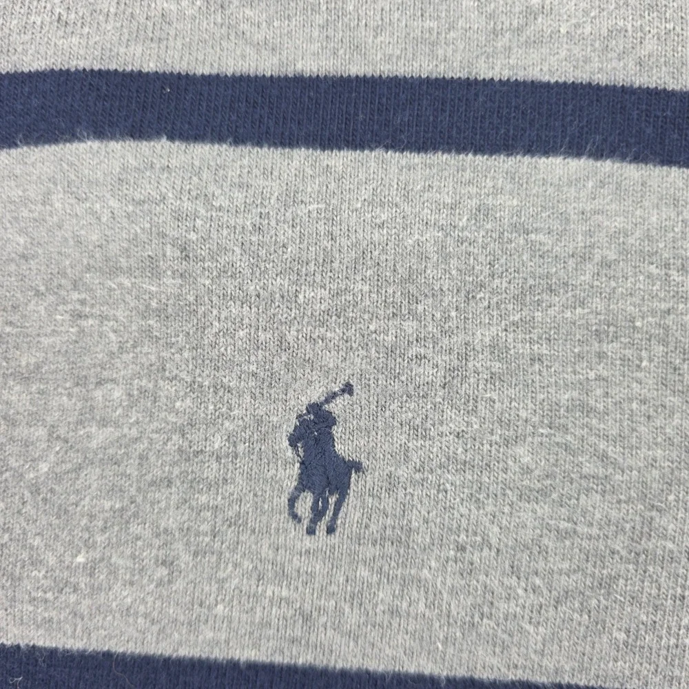 Polo Ralph Lauren Mens Gray Navy Striped Rugby Shirt Plaid Collar Large